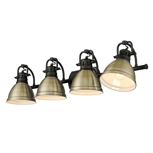 Duncan Matte Black Four-Light Vanity Light with Aged Brass, image 4
